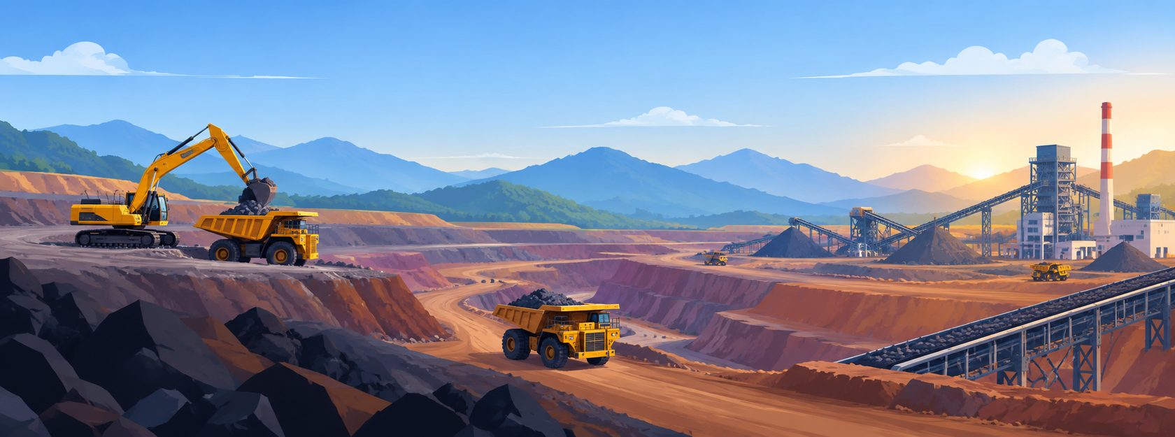 Opencast mining operations with heavy earthmoving machinery